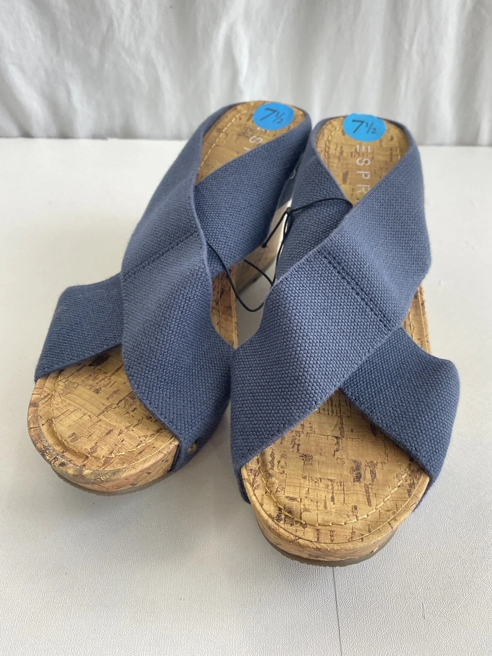 Esprit Oceane 2 Navy Stretchy Wide Strap Cork Wedge Heel Sandal Shoe 7.5 NWT